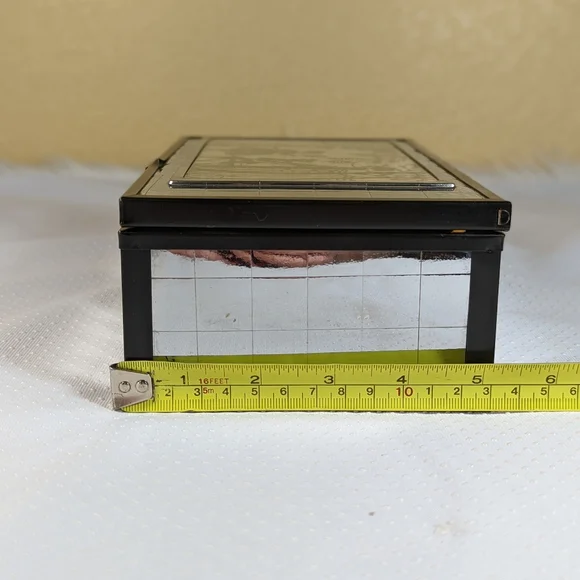 RARE Art Deco Silhouette Wood And Chrome Plated Metal Jewelry Box Vintage